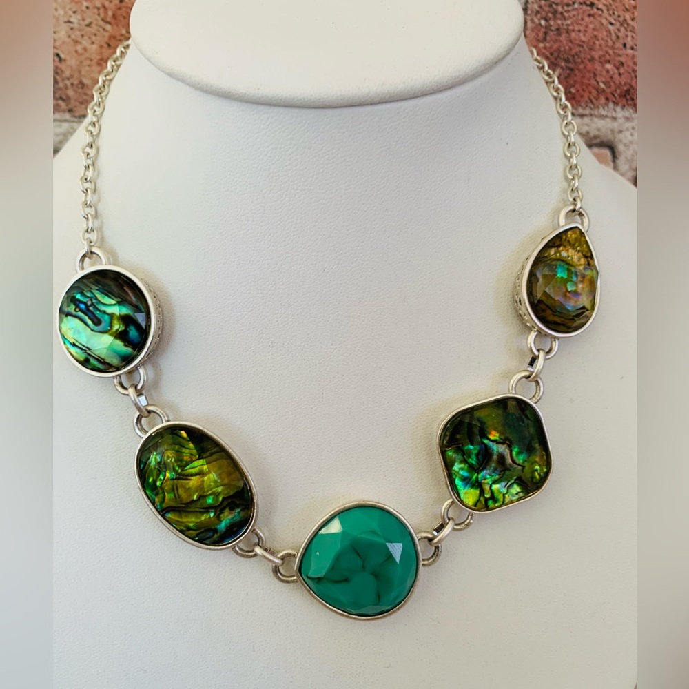 Xiomara Castro Bezel Set Abalone and Faux Gemstone Necklace